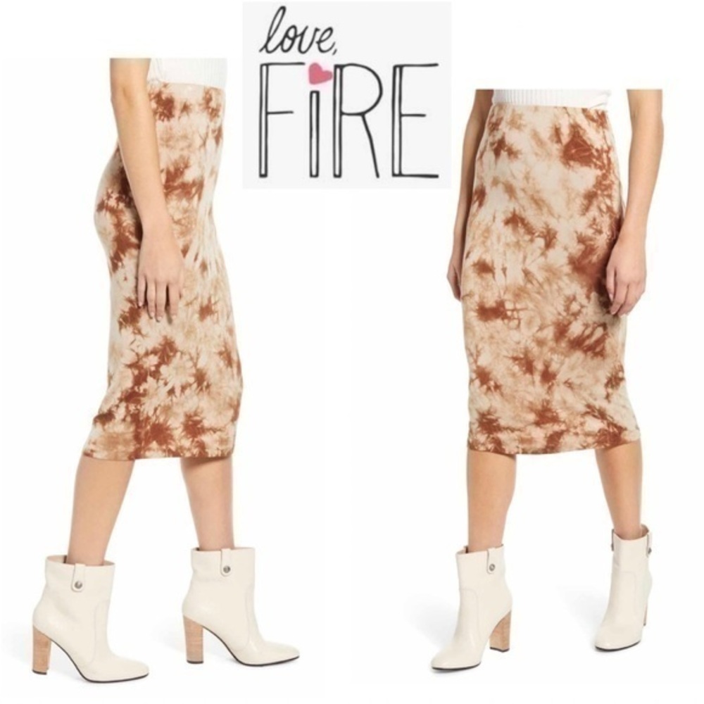 love, FIRE Tie Dye Midi Skirt Small NWT